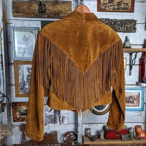 Cripple Creek cropped leather fringe jacket / coat